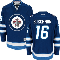Laurie Boschman Reebok Winnipeg Jets Authentic Navy Blue Home NHL Jersey