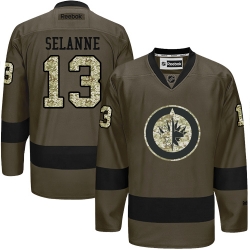 Teemu Selanne Reebok Winnipeg Jets Authentic Green Salute to Service NHL Jersey