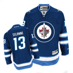 Teemu Selanne Reebok Winnipeg Jets Authentic Navy Blue Home NHL Jersey