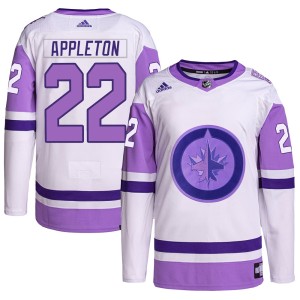 Mason Appleton Men's Adidas Winnipeg Jets Authentic White/Purple Hockey Fights Cancer Primegreen Jersey