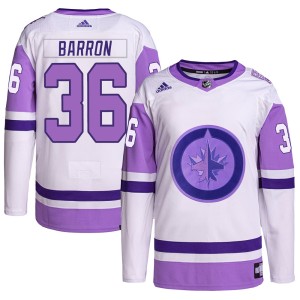 Morgan Barron Men's Adidas Winnipeg Jets Authentic White/Purple Hockey Fights Cancer Primegreen Jersey