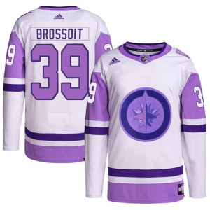 Laurent Brossoit Men's Adidas Winnipeg Jets Authentic White/Purple Hockey Fights Cancer Primegreen Jersey