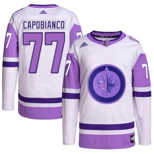Kyle Capobianco Men's Adidas Winnipeg Jets Authentic White/Purple Hockey Fights Cancer Primegreen Jersey