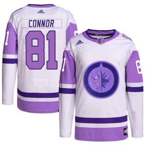 Kyle Connor Men's Adidas Winnipeg Jets Authentic White/Purple Hockey Fights Cancer Primegreen Jersey