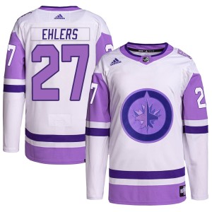 Nikolaj Ehlers Men's Adidas Winnipeg Jets Authentic White/Purple Hockey Fights Cancer Primegreen Jersey