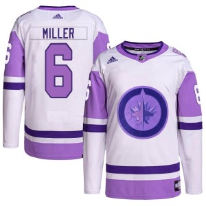 Colin Miller Men's Adidas Winnipeg Jets Authentic White/Purple Hockey Fights Cancer Primegreen Jersey