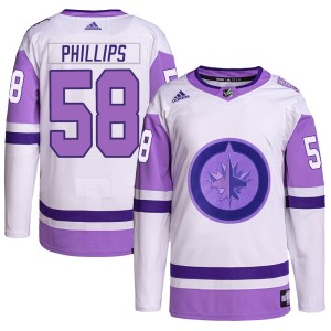 Markus Phillips Men's Adidas Winnipeg Jets Authentic White/Purple Hockey Fights Cancer Primegreen Jersey