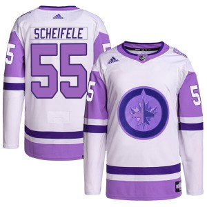 Mark Scheifele Men's Adidas Winnipeg Jets Authentic White/Purple Hockey Fights Cancer Primegreen Jersey