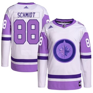 Nate Schmidt Men's Adidas Winnipeg Jets Authentic White/Purple Hockey Fights Cancer Primegreen Jersey