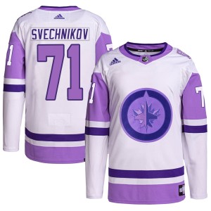 Evgeny Svechnikov Men's Adidas Winnipeg Jets Authentic White/Purple Hockey Fights Cancer Primegreen Jersey