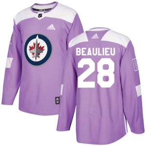 Nathan Beaulieu Men's Adidas Winnipeg Jets Authentic Purple Fights Cancer Practice Jersey