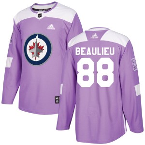 Nathan Beaulieu Men's Adidas Winnipeg Jets Authentic Purple Fights Cancer Practice Jersey