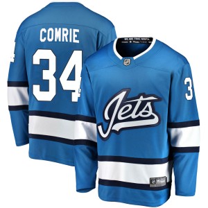 Eric Comrie Men's Fanatics Branded Winnipeg Jets Breakaway Blue ized Alternate Jersey