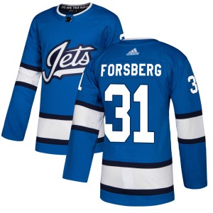 Anton Forsberg Men's Adidas Winnipeg Jets Authentic Blue Alternate Jersey
