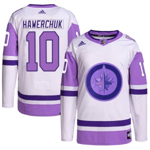 Dale Hawerchuk Youth Adidas Winnipeg Jets Authentic White/Purple Hockey Fights Cancer Primegreen Jersey