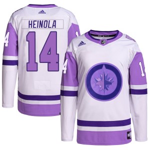 Ville Heinola Youth Adidas Winnipeg Jets Authentic White/Purple Hockey Fights Cancer Primegreen Jersey