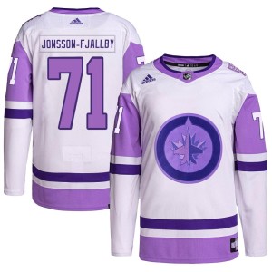 Axel Jonsson-Fjallby Youth Adidas Winnipeg Jets Authentic White/Purple Hockey Fights Cancer Primegreen Jersey