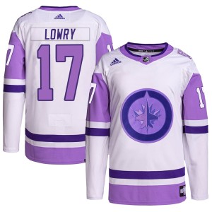 Adam Lowry Youth Adidas Winnipeg Jets Authentic White/Purple Hockey Fights Cancer Primegreen Jersey