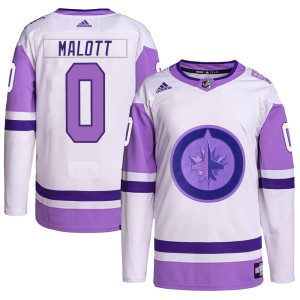 Jeff Malott Youth Adidas Winnipeg Jets Authentic White/Purple Hockey Fights Cancer Primegreen Jersey