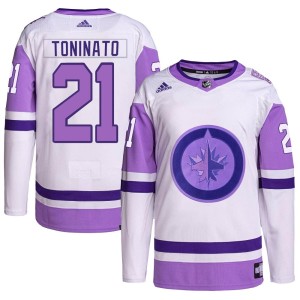 Dominic Toninato Youth Adidas Winnipeg Jets Authentic White/Purple Hockey Fights Cancer Primegreen Jersey