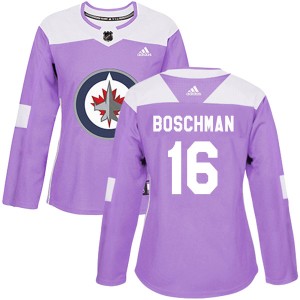 Laurie Boschman Women's Adidas Winnipeg Jets Authentic Purple Fights Cancer Practice Jersey