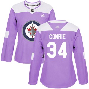 Eric Comrie Women's Adidas Winnipeg Jets Authentic Purple ized Fights Cancer Practice Jersey