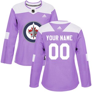 Custom Women's Adidas Winnipeg Jets Authentic Purple Custom Fights Cancer Practice Jersey
