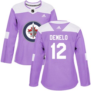 Dylan DeMelo Women's Adidas Winnipeg Jets Authentic Purple ized Fights Cancer Practice Jersey