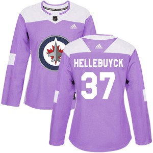Connor Hellebuyck Women's Adidas Winnipeg Jets Authentic Purple Fights Cancer Practice Jersey