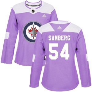Dylan Samberg Women's Adidas Winnipeg Jets Authentic Purple Fights Cancer Practice Jersey