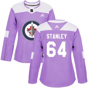 Logan Stanley Women's Adidas Winnipeg Jets Authentic Purple Fights Cancer Practice Jersey