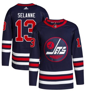 Teemu Selanne Men's Adidas Winnipeg Jets Authentic Navy 2021/22 Alternate Primegreen Pro Jersey
