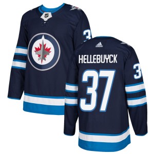 Connor Hellebuyck Men's Adidas Winnipeg Jets Authentic Navy Jersey