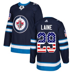 Patrik Laine Men's Adidas Winnipeg Jets Authentic Navy Blue USA Flag Fashion Jersey