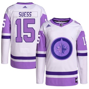 C.J. Suess Men's Adidas Winnipeg Jets Authentic White/Purple Hockey Fights Cancer Primegreen Jersey