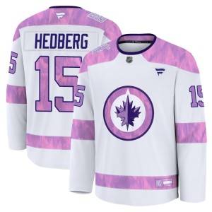 Anders Hedberg Men's Fanatics Winnipeg Jets Premium White 2024 Hockey Fights Cancer Practice Jersey
