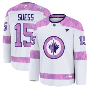 C.J. Suess Men's Fanatics Winnipeg Jets Premium White 2024 Hockey Fights Cancer Practice Jersey