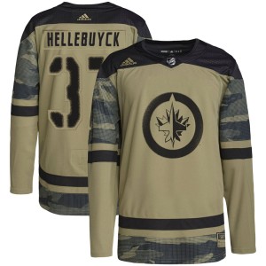 Connor Hellebuyck Men's Adidas Winnipeg Jets Authentic Camo Military Appreciation Practice Jersey